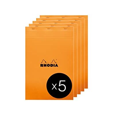 Rhodia 19200C Stapled Notepad N°19 Orange A4+ Small Squares 80 Detachable Sheets 80G Clairefontaine Paper Coated Card Cover Pack of 5 pads Rhodia 19200C Stapled Notepad N°19 Orange A4+ Small Squares 80 Detachable Sheets 80G Clairefontaine Paper Coated Card Cover Pack of 5 pads