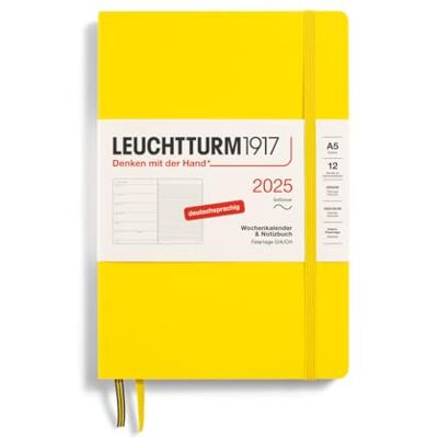 LEUCHTTURM1917 370511 Weekly Calendar & Notebook 2025, Medium A5 Softcover 12-Month Planner, 80 g, Lined Lemon LEUCHTTURM1917 370511 Weekly Calendar & Notebook 2025, Medium A5 Softcover 12-Month Planner, 80 g, Lined Lemon