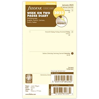 Filofax Personal Week on Two Pages Cotton Cream 5 Language 2023 Diary Filofax Personal Week on Two Pages Cotton Cream 5 Language 2023 Diary
