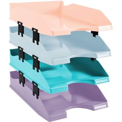 Exacompta Set of 4 Letter Trays Combo Midi 4 Pastel Colours Glossy Exacompta Set of 4 Letter Trays Combo Midi 4 Pastel Colours Glossy