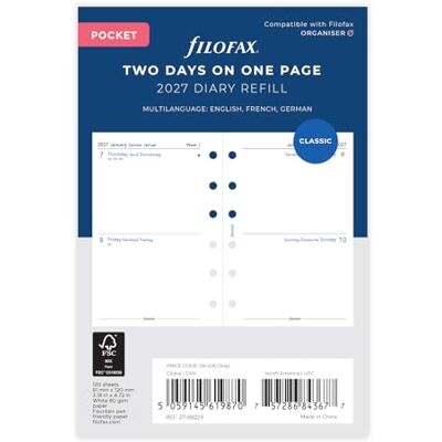 Filofax Pocket English/French/German two Days per page 2027 diary 27-68223 Filofax Pocket English/French/German two Days per page 2027 diary 27-68223