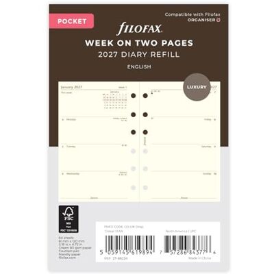 Filofax Pocket Week on two pages cotton cream English 2027 diary 27-68224 Filofax Pocket Week on two pages cotton cream English 2027 diary 27-68224