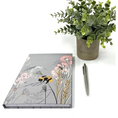 Exacompta Ref GS033Z Journal/Diary/Planner/Notebook Bee & Flower Design A5 in Size with 140 lined pages, Pink Ribbon Bookmark with the Same Design as the Cover on Each Page in Light Grey Exacompta Ref GS033Z Journal/Diary/Planner/Notebook Bee & Flower Design A5 in Size with 140 lined pages, Pink Ribbon Bookmark with the Same Design as the Cover on Each Page in Light Grey