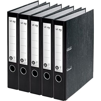Leitz VON 10541095 Pack of 5 A4 Folders, 100% Recycled Cardboard, for 350 Sheets, 50 mm Spine Width, Classic Marbled, Blue Angel & FSC Certified, for School, Study & Home, Black, Pack of 5 Leitz VON 10541095 Pack of 5 A4 Folders, 100% Recycled Cardboard, for 350 Sheets, 50 mm Spine Width, Classic Marbled, Blue Angel & FSC Certified, for School, Study & Home, Black, Pack of 5