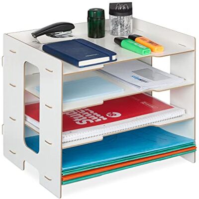 Relaxdays Filing Cabinet, 3 Compartments, Letter Tray, Office Document Organiser, A4 Format, 27 x 32.5 x 25 cm, White Relaxdays Filing Cabinet, 3 Compartments, Letter Tray, Office Document Organiser, A4 Format, 27 x 32.5 x 25 cm, White