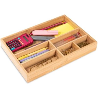 Osco Bamboo Drawer Organiser Tray for Home & Office, Natural Bamboo Drawer Divider & Tidy Storage Jewellery, Stationery, Cutlery & Utensils Organizer, Compact Sustainable Design, H4.5xW33xD22.6 cm Osco Bamboo Drawer Organiser Tray for Home & Office, Natural Bamboo Drawer Divider & Tidy Storage Jewellery, Stationery, Cutlery & Utensils Organizer, Compact Sustainable Design, H4.5xW33xD22.6 cm
