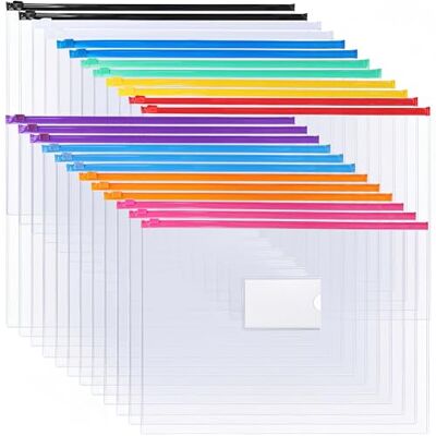 EOOUT 24pcs Plastic Envelopes Poly Zip Envelopes Files Zipper Folders, A4 Size, Letter Size, 10 Colors, for School Office Travel Storage Supplies EOOUT 24pcs Plastic Envelopes Poly Zip Envelopes Files Zipper Folders, A4 Size, Letter Size, 10 Colors, for School Office Travel Storage Supplies