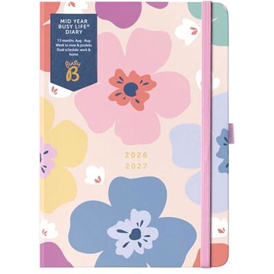 Busy B Diary A5 Mid-Year Academic Diary Busy Life Weekly Journal Aug '26 Aug '27 – Floral Cover Life Planner with Dual Schedules, Year Calendar, Pen Loop, Pockets & Elastic Closure Busy B Diary A5 Mid-Year Academic Diary Busy Life Weekly Journal Aug '26 Aug '27 – Floral Cover Life Planner with Dual Schedules, Year Calendar, Pen Loop, Pockets & Elastic Closure