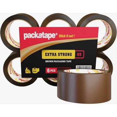 Packatape Extra Strong Parcel Tape Packing Tape 6 Rolls Brown Packaging Tape 48mm x 50m Ideal for Parcel Packaging, Storage Cardboard Boxes Packatape Extra Strong Parcel Tape Packing Tape 6 Rolls Brown Packaging Tape 48mm x 50m Ideal for Parcel Packaging, Storage Cardboard Boxes