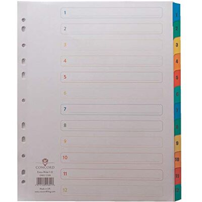 Concord Punched Pocket Index Multicolour-tabbed Europunched 1-12 Extra Wide A4 White Ref CS98 Concord Punched Pocket Index Multicolour-tabbed Europunched 1-12 Extra Wide A4 White Ref CS98