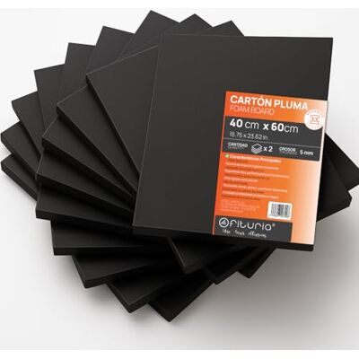 OFITURIA Adhesive Black Foam Panel, 40 x 60 cm, Pack of 2, Lightweight and Rigid Polystyrene Sheet, Multi-Purpose Foamboard with Easy Cut, Ideal for Crafts, Models and Exhibitions, 5 mm OFITURIA Adhesive Black Foam Panel, 40 x 60 cm, Pack of 2, Lightweight and Rigid Polystyrene Sheet, Multi-Purpose Foamboard with Easy Cut, Ideal for Crafts, Models and Exhibitions, 5 mm