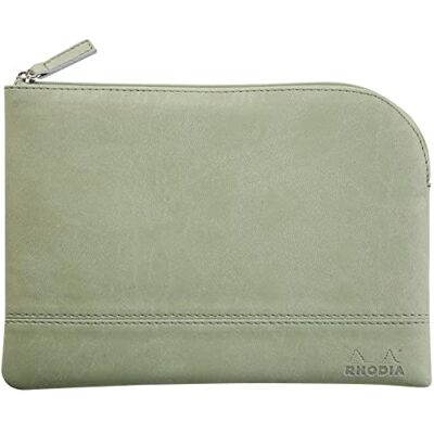 Rhodia 116633C Faux Leather Zipped Pouch Celadon Size M (16 x 22 cm) Genuine Stitching Orange Fabric Inside Storage Documents, Small Supplies Rhodia 116633C Faux Leather Zipped Pouch Celadon Size M (16 x 22 cm) Genuine Stitching Orange Fabric Inside Storage Documents, Small Supplies