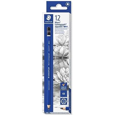 STAEDTLER Watersoluble Artist Pencils Mars Lumograph Watercolour (Hexagonal Shape, Incredibly Shatterproof Premium Pencils, High Quality, 6B Hardness, Folding Box of 12 Pencils, 100A-6B) STAEDTLER Watersoluble Artist Pencils Mars Lumograph Watercolour (Hexagonal Shape, Incredibly Shatterproof Premium Pencils, High Quality, 6B Hardness, Folding Box of 12 Pencils, 100A-6B)