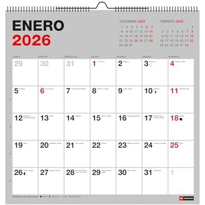 Miquelrius 2026 Basic Wall Calendar, Annual Organiser 300 x 300 mm, with Note, Double Spiral Binding, 12 Month Planner, Spanish Miquelrius 2026 Basic Wall Calendar, Annual Organiser 300 x 300 mm, with Note, Double Spiral Binding, 12 Month Planner, Spanish