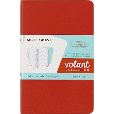 Moleskine Volant Journal, Set of 2 Notebooks with Detachable Ruled Pages, Soft Cover, Coral Orange and Aquamarine Blue, Pocket Size 9 x 14 cm Moleskine Volant Journal, Set of 2 Notebooks with Detachable Ruled Pages, Soft Cover, Coral Orange and Aquamarine Blue, Pocket Size 9 x 14 cm