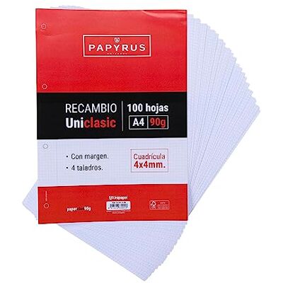 Unipapel Refill Grid Sheets 4 x 4 mm, with Margin, 90 g, Paper, White, A4, 100 Unipapel Refill Grid Sheets 4 x 4 mm, with Margin, 90 g, Paper, White, A4, 100