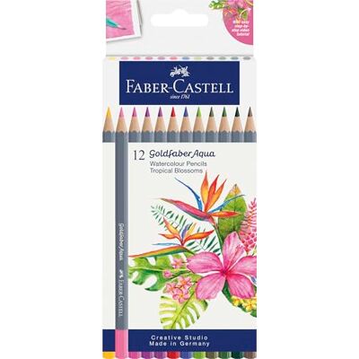 Faber-Castell Creative Studio Goldfaber Aqua Watercolour Pencil, Box of 12 Colours, Tropical Blossom, Pencils, Art, Craft, Drawing, Sketching, Home, School, University, Colouring Faber-Castell Creative Studio Goldfaber Aqua Watercolour Pencil, Box of 12 Colours, Tropical Blossom, Pencils, Art, Craft, Drawing, Sketching, Home, School, University, Colouring