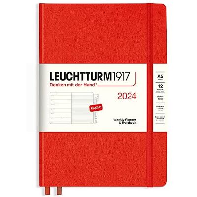 LEUCHTTURM1917 367699 Weekly Calendar & Notebook Medium (A5) 2024, 12 Months, Fox Red, English LEUCHTTURM1917 367699 Weekly Calendar & Notebook Medium (A5) 2024, 12 Months, Fox Red, English