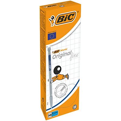 BIC Matic Original Mechanical Pencils Box of 12- Fine Point (0.5 mm) Pencils with Resistant Lead (Includes 3 HB Lead Refills and Eraser), grey BIC Matic Original Mechanical Pencils Box of 12- Fine Point (0.5 mm) Pencils with Resistant Lead (Includes 3 HB Lead Refills and Eraser), grey