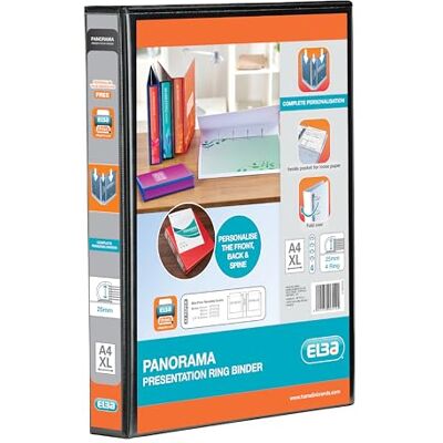 Elba A4 4 D-Ring Binder, 25mm capacity, 40mm spine, Presentation Folder with Customisable Cover, Portrait, Black (Single) Elba A4 4 D-Ring Binder, 25mm capacity, 40mm spine, Presentation Folder with Customisable Cover, Portrait, Black (Single)
