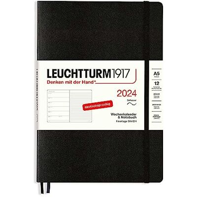 LEUCHTTURM1917 367787 Weekly Calendar & Notebook Medium (A5) 2024, Soft Cover, Black, German, 12 Months LEUCHTTURM1917 367787 Weekly Calendar & Notebook Medium (A5) 2024, Soft Cover, Black, German, 12 Months