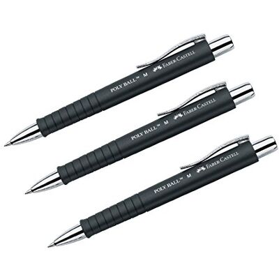 Faber-Castell Poly Ball 241199 Ballpoint Pen 0.5 mm M Ergonomic Triangular Shape Non-Slip Barrel with Metal Clip Indelible Black (Pack of 3) Faber-Castell Poly Ball 241199 Ballpoint Pen 0.5 mm M Ergonomic Triangular Shape Non-Slip Barrel with Metal Clip Indelible Black (Pack of 3)