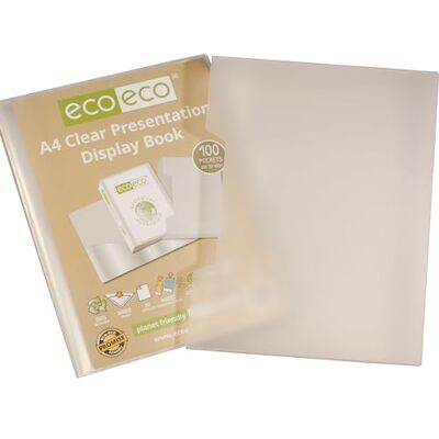 eco-eco A4 Size 50% Recycled 100 Pocket Clear Presentation Display Book, Storage Case Portfolio Art Folder with Plastic Sleeves with Clear Display Box, eco152 eco-eco A4 Size 50% Recycled 100 Pocket Clear Presentation Display Book, Storage Case Portfolio Art Folder with Plastic Sleeves with Clear Display Box, eco152