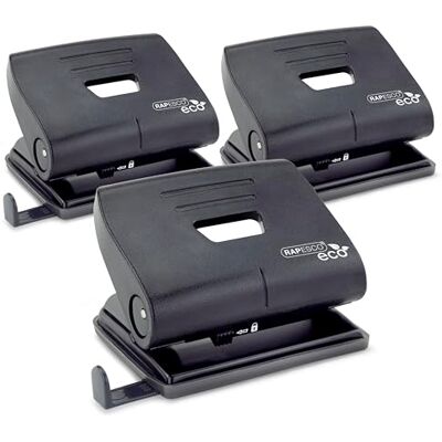 Rapesco 1757 Business Pack: ECO 2-Hole Punch, 22 Sheet Capacity, Black, Pack of 3 Rapesco 1757 Business Pack: ECO 2-Hole Punch, 22 Sheet Capacity, Black, Pack of 3