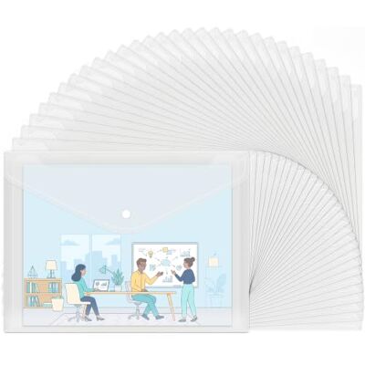 EOOUT 30pcs Plastic Envelopes, Clear Reusable Poly Envelope Waterproof File Folder with Snap Button, US Letter, A4 Size EOOUT 30pcs Plastic Envelopes, Clear Reusable Poly Envelope Waterproof File Folder with Snap Button, US Letter, A4 Size