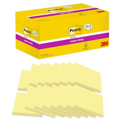 Post-it Super Sticky Notes, 14 + 2 Free Pads (1440 Sheets), 76 mm x 76 mm Post-it Super Sticky Notes, 14 + 2 Free Pads (1440 Sheets), 76 mm x 76 mm