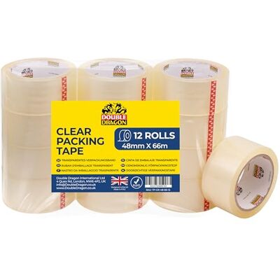 Dragon Clear Packaging Tape – Heavy-Duty, 48mm wide x 66m long (12 Rolls) Strong Adhesive Cellotape Sellotape for Boxes, Parcels, Moving & Long-Term Storage Transparent Sealing Tape Dragon Clear Packaging Tape – Heavy-Duty, 48mm wide x 66m long (12 Rolls) Strong Adhesive Cellotape Sellotape for Boxes, Parcels, Moving & Long-Term Storage Transparent Sealing Tape