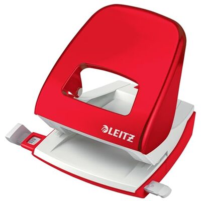 Leitz NeXXt WOW Hole Punch, 30 Sheet Capacity, Guide Rail with Format Markings, Metal, Hole Punch in Metallic Red, 50081026 Leitz NeXXt WOW Hole Punch, 30 Sheet Capacity, Guide Rail with Format Markings, Metal, Hole Punch in Metallic Red, 50081026