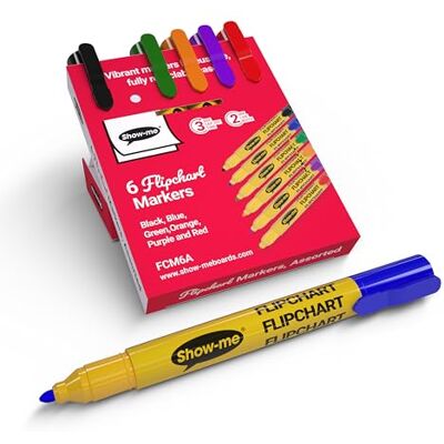 SHOW-ME Flipchart Markers Pack of 6 Bullet-Tip SHOW-ME Flipchart Markers Pack of 6 Bullet-Tip