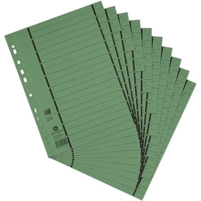 Oxford Elba 06456GN Reference Dividers Perforated Numbered 1–10 Lined Imprint Recycled Cardboard Pack of 100 Green Oxford Elba 06456GN Reference Dividers Perforated Numbered 1–10 Lined Imprint Recycled Cardboard Pack of 100 Green