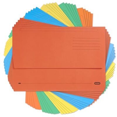 Elba Foolscap Document Wallets, Assorted Colours, A4+, Pack of 25 Folders Elba Foolscap Document Wallets, Assorted Colours, A4+, Pack of 25 Folders