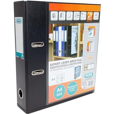 Elba A4 Lever Arch File, 70mm spine, Presentation Folder with Customisable Cover, Portrait, Black (Single) Elba A4 Lever Arch File, 70mm spine, Presentation Folder with Customisable Cover, Portrait, Black (Single)