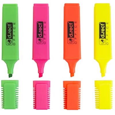 D.RECT 1127 Set of 4 Highlighters with Angled Tip, Highlighter Pen, Set of 4 Colors D.RECT 1127 Set of 4 Highlighters with Angled Tip, Highlighter Pen, Set of 4 Colors