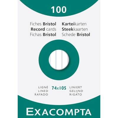 Exacompta 10 Cases 100 Index Cards Ruled 74 x 105 mm White Exacompta 10 Cases 100 Index Cards Ruled 74 x 105 mm White