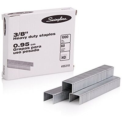 Rexel Swingline Staples, Heavy Duty, 3/8" Length, 60 Sheet Capacity, 100/Strip, 1000/Box, 1 Pack (35318) Rexel Swingline Staples, Heavy Duty, 3/8" Length, 60 Sheet Capacity, 100/Strip, 1000/Box, 1 Pack (35318)