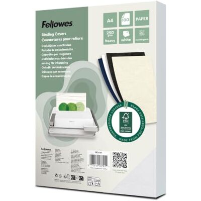 Fellowes A4 Leatherboard Binding Covers, 250gsm Heavyweight Leathergrain Finish, FSC Certified, White, Pack of 100 Recyclable, Compatible with Comb & Wire Binding Fellowes A4 Leatherboard Binding Covers, 250gsm Heavyweight Leathergrain Finish, FSC Certified, White, Pack of 100 Recyclable, Compatible with Comb & Wire Binding