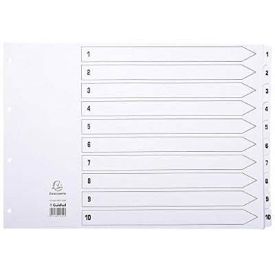 Exacompta Ref MWD1-10A3Z Mylar Printed Indices For Use WithA3 Documents, Pre-Punched, 160gsm White Card with Reinforced Plastic Tabs, FSC-Certified 10-Part Dividers (1-10) Exacompta Ref MWD1-10A3Z Mylar Printed Indices For Use WithA3 Documents, Pre-Punched, 160gsm White Card with Reinforced Plastic Tabs, FSC-Certified 10-Part Dividers (1-10)