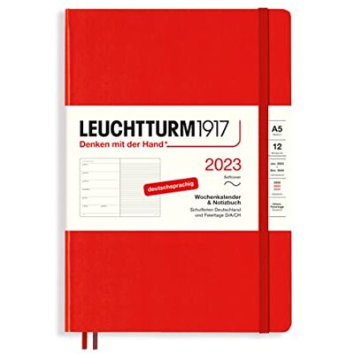 LEUCHTTURM1917 365690 Weekly Calendar & Notebook Softcover Medium (A5) 2023, 12 Months, Red, German LEUCHTTURM1917 365690 Weekly Calendar & Notebook Softcover Medium (A5) 2023, 12 Months, Red, German