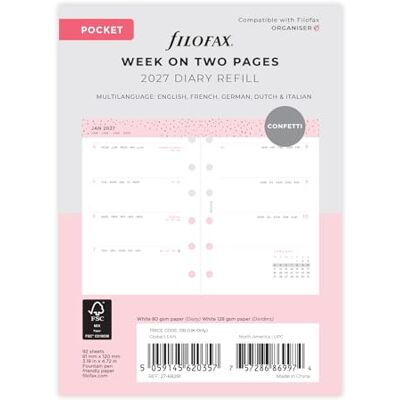 Filofax Pocket Confetti Week to view 2027 diary 27-68291 Filofax Pocket Confetti Week to view 2027 diary 27-68291