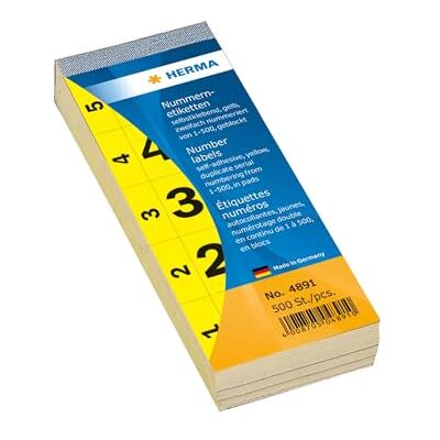 HERMA GmbH 28 x 56 mm Self-Adhesive Number Blocks Yellow (Pack of 500) HERMA GmbH 28 x 56 mm Self-Adhesive Number Blocks Yellow (Pack of 500)