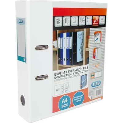 Elba A4 Lever Arch File, 70mm spine, Presentation Folder with Customisable Cover, Portrait, White (Single) Elba A4 Lever Arch File, 70mm spine, Presentation Folder with Customisable Cover, Portrait, White (Single)