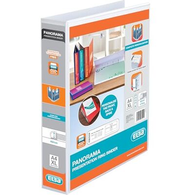 Elba A4 4 D-Ring Binder, 40mm capacity, 60mm spine, Presentation Folder with Customisable Cover, Portrait, White (Pack of 6) Elba A4 4 D-Ring Binder, 40mm capacity, 60mm spine, Presentation Folder with Customisable Cover, Portrait, White (Pack of 6)