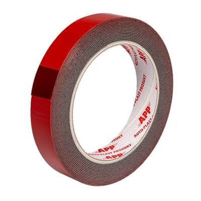 APP AUTO-PLAST PRODUKT Acrylic Tape, Double-Sided Adhesive, Extra Strong, Waterproof, Red, 5m x 19mm APP AUTO-PLAST PRODUKT Acrylic Tape, Double-Sided Adhesive, Extra Strong, Waterproof, Red, 5m x 19mm