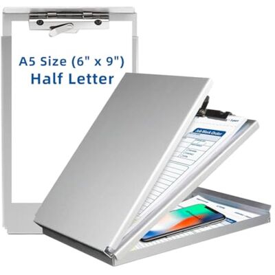 Sunnyclip Aluminum Clipboard with Storage (Memo Size), Recycled Metal Form Holder Binder Fits Paper Size up to 5.66 x 9.5 inches, A5 Size Sunnyclip Aluminum Clipboard with Storage (Memo Size), Recycled Metal Form Holder Binder Fits Paper Size up to 5.66 x 9.5 inches, A5 Size