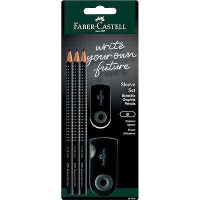 Faber-Castell Sleeve Set Black 3 x Grip 2001 B Pencils, 1 x Sleeve mini eraser, 1 x Sleeve twin sharpening box Faber-Castell Sleeve Set Black 3 x Grip 2001 B Pencils, 1 x Sleeve mini eraser, 1 x Sleeve twin sharpening box