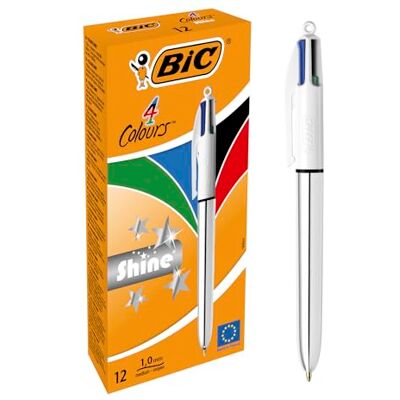 BIC 4 Colours Shine Retractable Ballpoint Pen Black/Blue/Red/Green (Pack of 12 BIC 4 Colours Shine Retractable Ballpoint Pen Black/Blue/Red/Green (Pack of 12